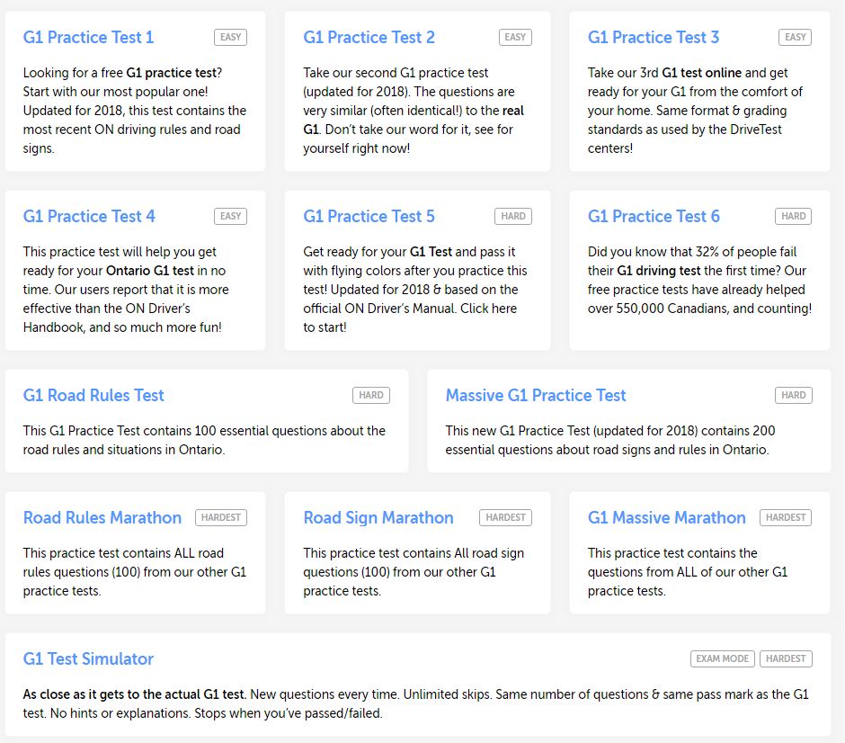 drivers practise test ontario