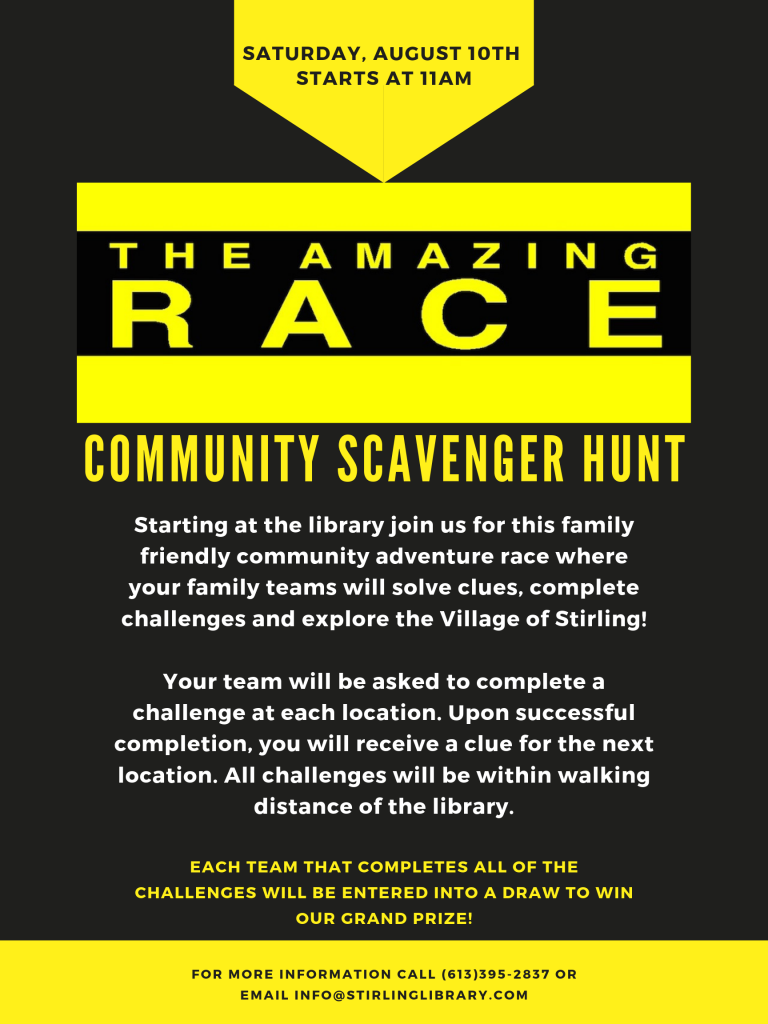 Amazing Race Scavenger Hunt this Saturday! – Stirling-Rawdon Public Library