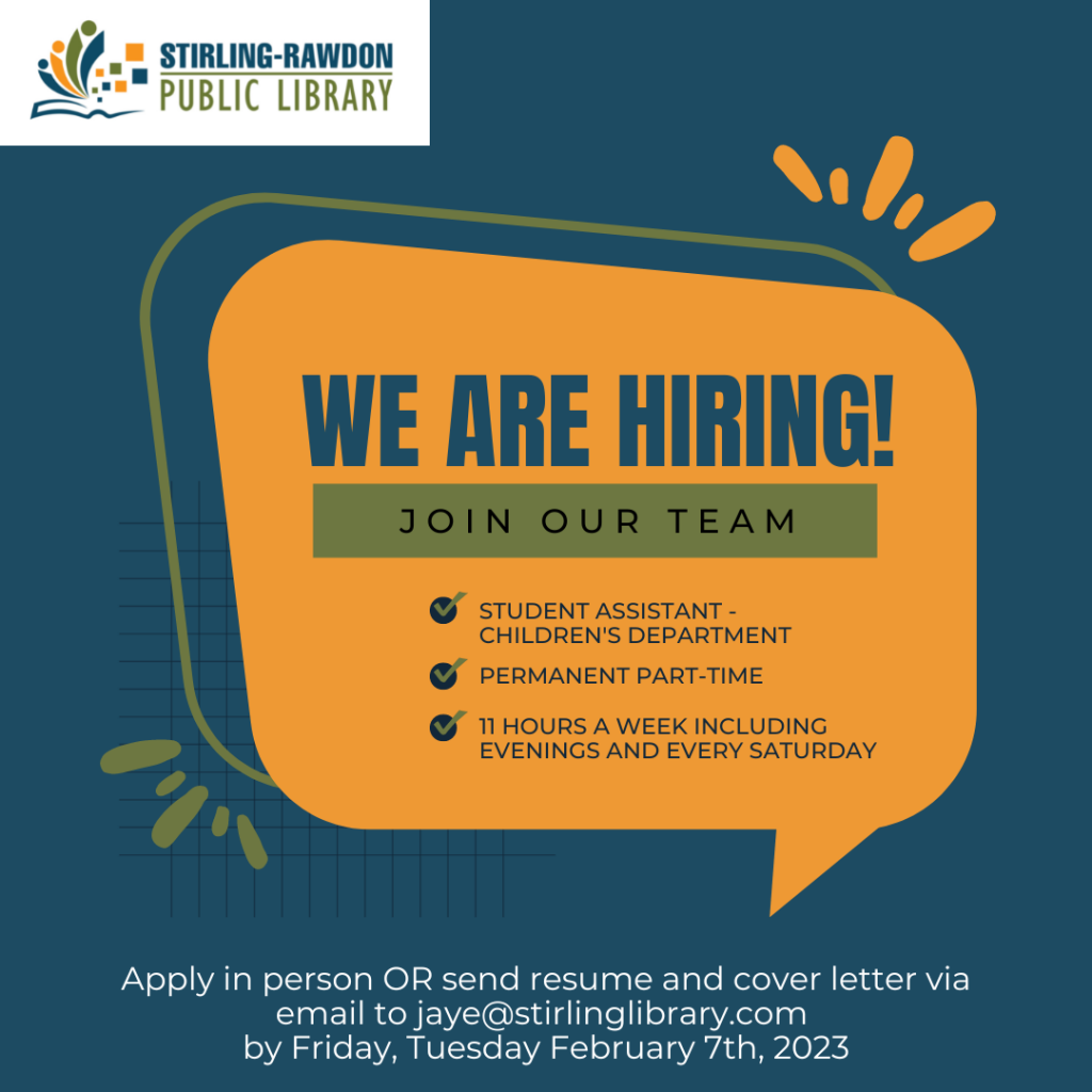We Are Hiring Stirling Rawdon Public Library